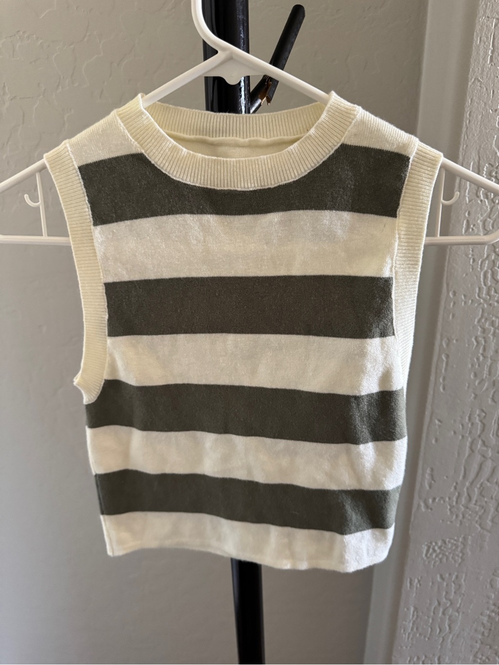 Striped Sleeveless Knit Top in Cream and Olive